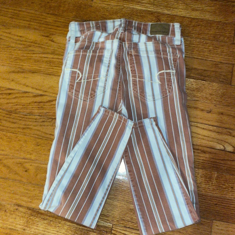 EUC American Eagle Outfitters striped stretch jeans, size 0 short - Picture 3 of 5